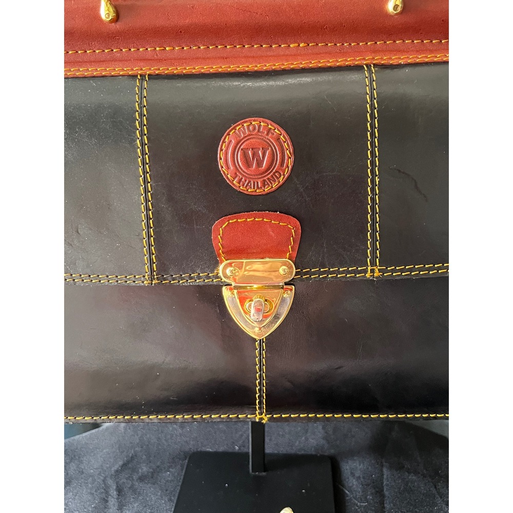 Wolf Thailand Leather‎ Briefcase Satchel Bag Top Handle Crossbody Strap - Picture 3 of 16